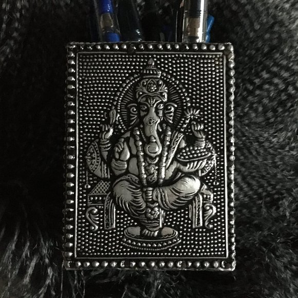 Vintage 90s Stamped Metal Lord Ganesha Pencil Holder - Picture 6 of 9